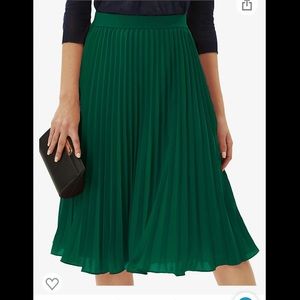 Green High Elastic Waist Pleated Chiffon Skirt Midi
